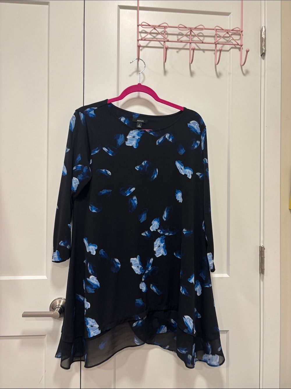 Alfani Black Tunic with Blue Floral Print - Picture 1 of 3